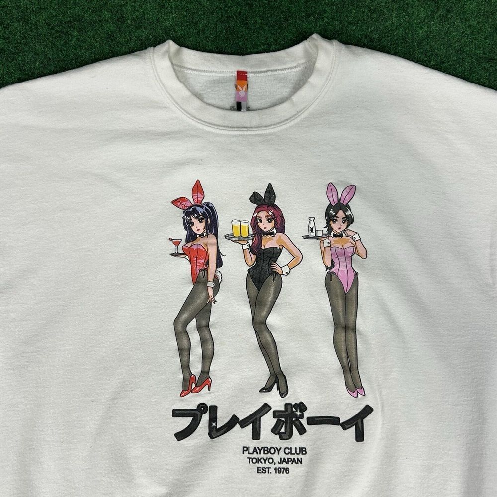 Playboy Tokyo Club Happy Hour Crewneck Sweatshirt White Pullover‎ Mens 2XL XXL